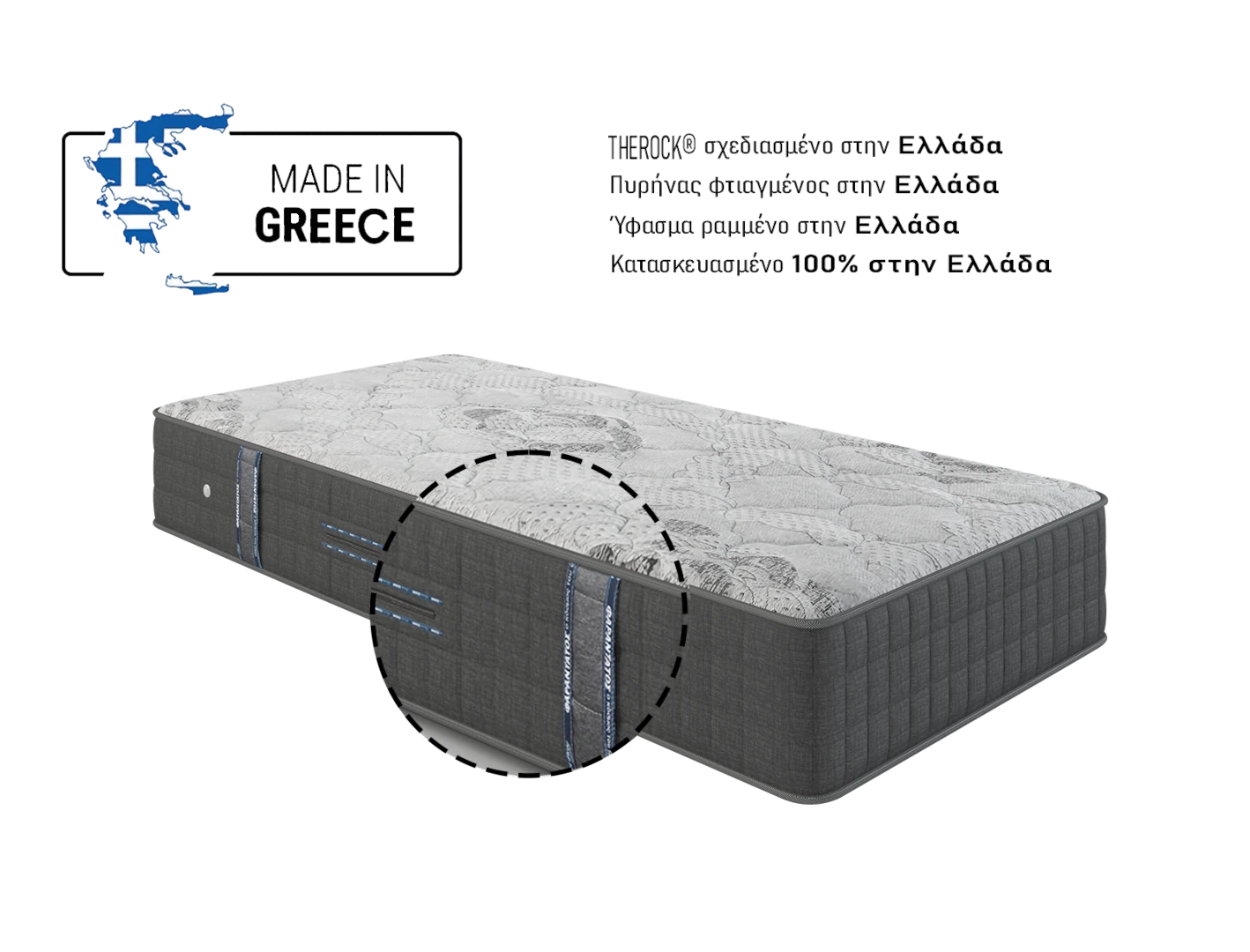 BODYGUARD® Anti-Cartel-Mattress: A section with the text medium-firm/firmer shows the mattress core; next to it a reversible symbol with text: Simply turn/2-in-1-mattress