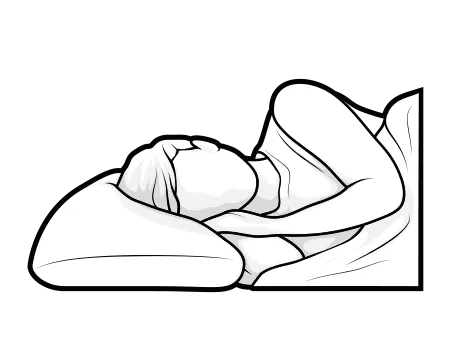Illustration: A person lies on their side with their head on a pillow.